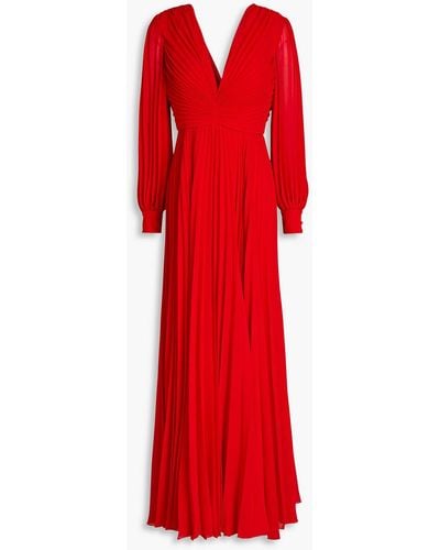 Badgley Mischka Pleated Georgette Gown - Red