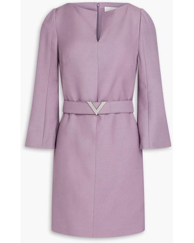 Valentino Garavani Belted Wool And Silk-blend Crepe Mini Dress - Purple