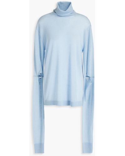 Helmut Lang Cutout Cashmere Turtleneck Sweater - Blue