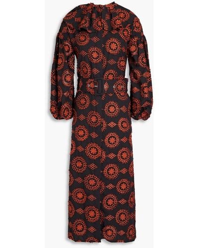 Hofmann Copenhagen Sonia gerafftes hemdkleid in midilänge aus baumwolle mit lochstickerei - Rot