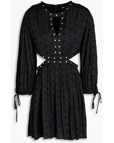 Maje Cutout Studded Satin Mini Dress - Black