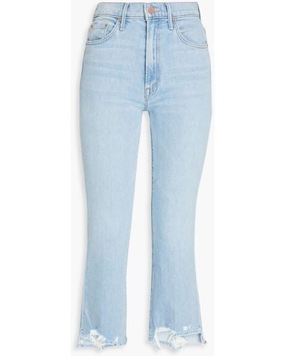 Mother Insider Cropped Distressed High-rise Bootcut Jeans - Blue