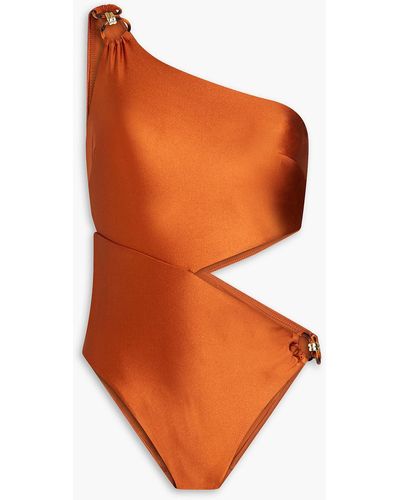 Zimmermann Badeanzug mit metallic-effekt, cut-outs und asymmetrischer schulterpartie - Orange