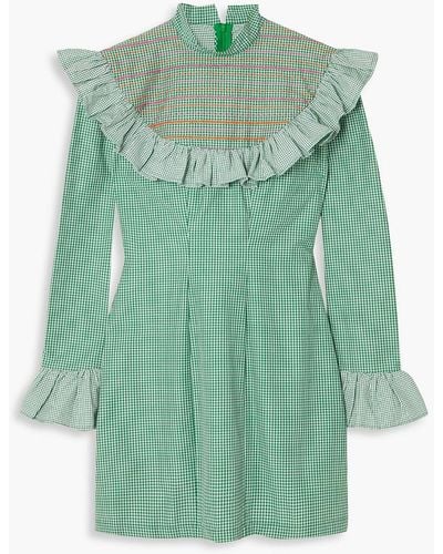 SINDISO KHUMALO The Vanguard Miss Swati Ruffled Checked Cotton Mini Dress - Green