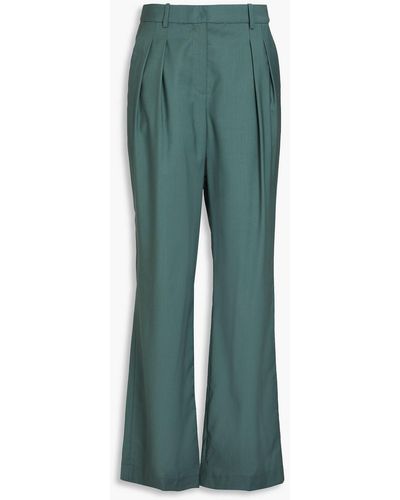 Loulou Studio Pleated Wool Straight-leg Pants - Green