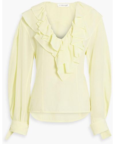 Victoria Beckham Ruffled Silk-crepe Blouse - Yellow