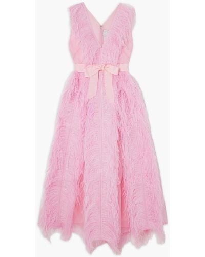 Huishan Zhang Feather-embellished Silk-organza Gown - Pink