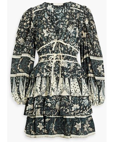 Ulla Johnson Nina Tiered Printed Cotton-blend Voile Mini Dress - Black