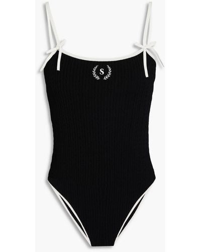 Sandro Embroidered Bow-detailed Knitted Bodysuit - Black