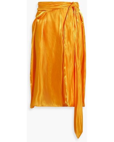 Dries Van Noten Draped Gathered Satin Wrap Skirt - Orange