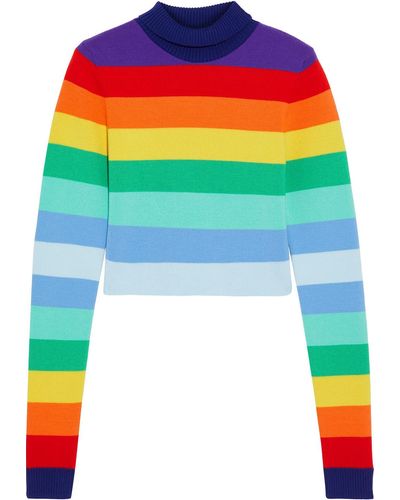 Rabanne Cropped Striped Wool-blend Turtleneck Sweater - Multicolor