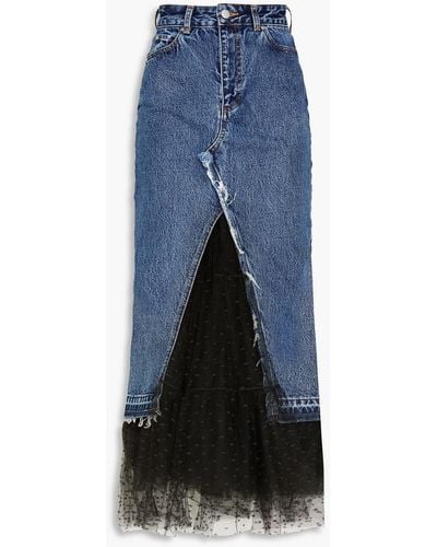 RED Valentino Layered Point D'esprit And Denim Maxi Skirt - Blue