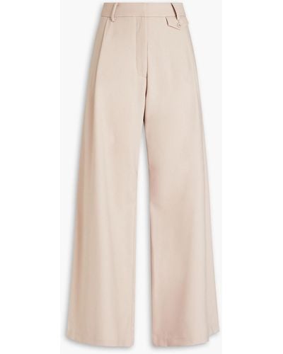 Anna Quan Pleated Wool-blend Twill Wide-leg Trousers - Natural