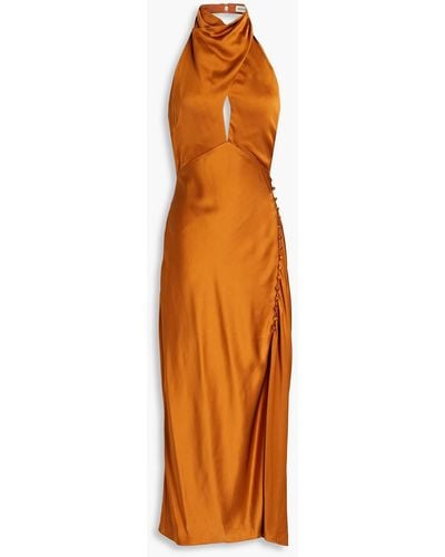 Nicholas Aline Silk-satin Halterneck Midi Dress - Orange