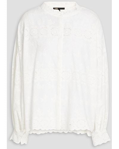 Maje Ruffle-trimmed Broderie Anglaise Cotton Blouse - White