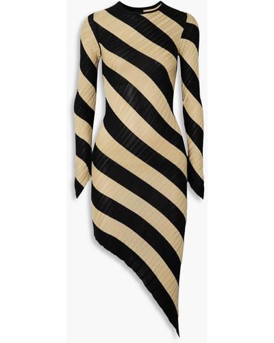 Petar Petrov Adon Asymmetric Striped Ribbed Silk Dress - Black