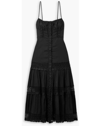 Charo Ruiz Marisa Tiered Corded Lace-trimmed Cotton-blend Voile Maxi Dress - Black