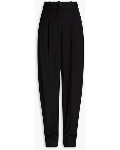 JOSEPH Drew Belted Pleated Twill Tapered Trousers - Black