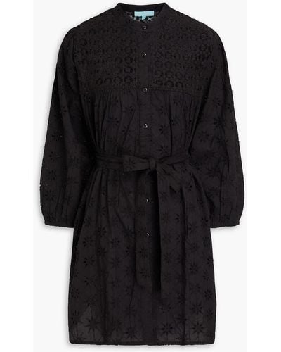 Melissa Odabash Barrie Broderie Anglaise Cotton And Macramé Mini Shirt Dress - Black