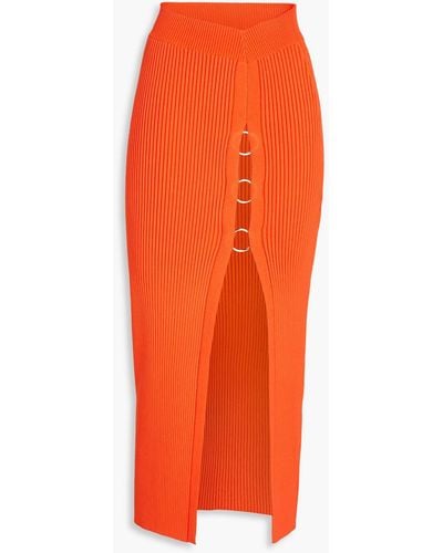 Nicholas Janella Ring-embellished Ribbed-knit Midi Skirt - Orange