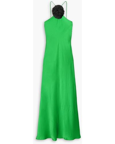 Rodarte Floral-appliquéd Silk-charmeuse Maxi Dress - Green