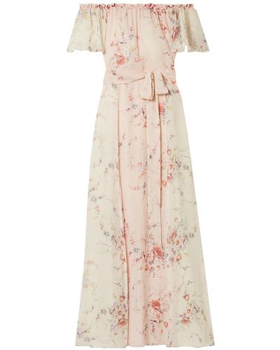 LoveShackFancy Evelyn Off-the-shoulder Floral-print Silk-georgette Maxi Dress - Natural