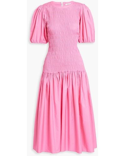 10 Crosby Derek Lam Shirred Cotton-poplin Midi Dress - Pink