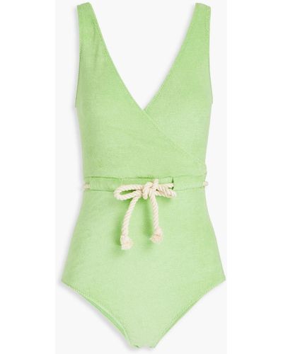 Lisa Marie Fernandez Yasmin badeanzug aus frottee aus einer baumwollmischung mit wickeleffekt - Grün