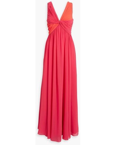 Badgley Mischka Twisted Two-tone Chiffon Gown - Red