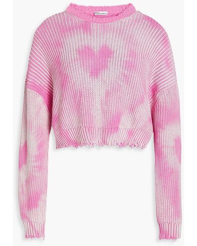 RED Valentino Cropped Tie-dyed Ribbed Cotton Jumper - Pink