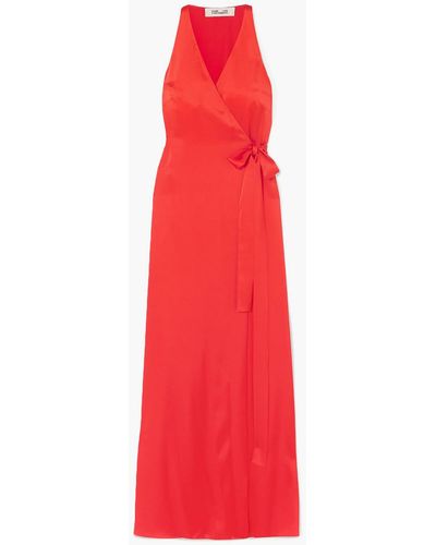 Diane von Furstenberg Paola Satin Wrap Gown - Red