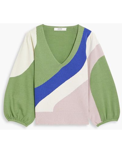 Joie Sunland Intarsia Cotton Sweater - Green