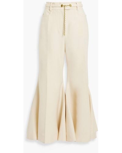Zimmermann Belted Wool-blend Flared Pants - Natural