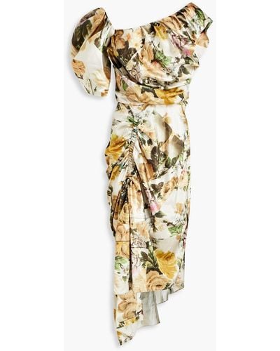 Preen By Thornton Bregazzi Heaven One-shoulder Floral-print Satin Dress - Metallic