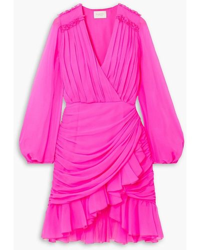 Giambattista Valli Wrap-effect Ruffled Silk-georgette Mini Dress - Pink