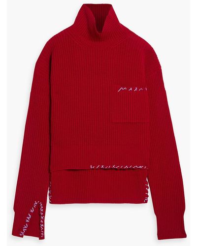 Marni Embroide Wool Turtleneck Sweater - Red