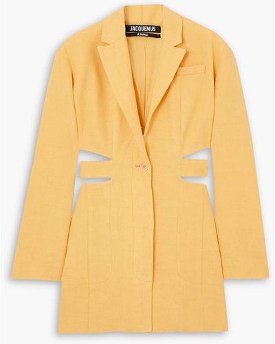 Jacquemus Cutout Linen-blend Mini Dress - Yellow