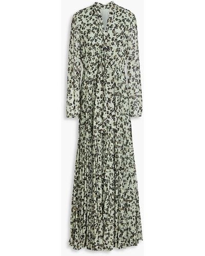 Mikael Aghal Pleated Leopard-print Crepe Maxi Dress - Green