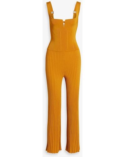 Galvan London Cutout Ribbed-knit Jumpsuit - Orange