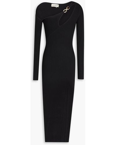 Nicholas Ginerva Cutout Chain-embellished Ribbed-knit Midi Dress - Black