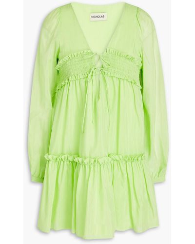Nicholas Brynn Cotton And Silk-blend Voile Mini Dress - Green