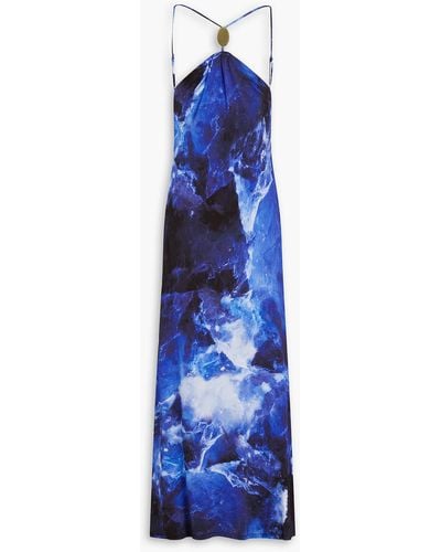 Jonathan Simkhai Sunnie Open-back Printed Jersey Halterneck Gown - Blue