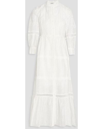 Sandro Ruffled Linen-blend Midi Dress - White