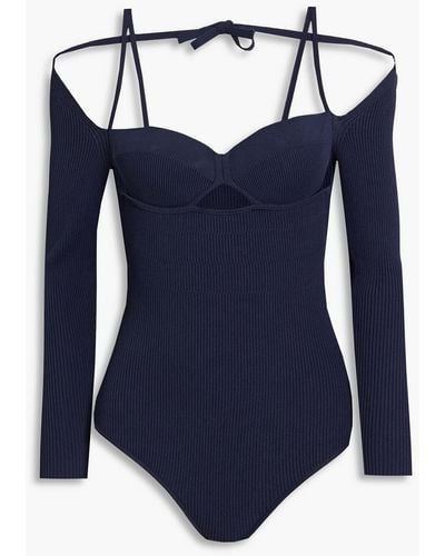 Altuzarra Cold-shoulder Cutout Ribbed-knit Bodysuit - Blue