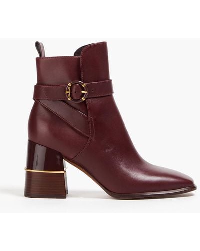 Tory Burch Buckled Leather Ankle Boots - Purple