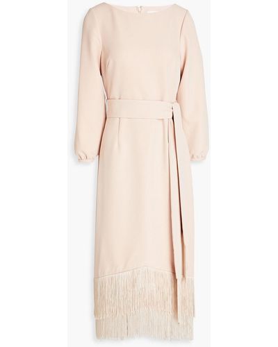 Mikael Aghal Fringed Crepe Midi Dress - Natural