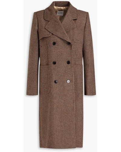 Sandro Raquel Double-breasted Houndstooth Brushed-felt Coat - Brown