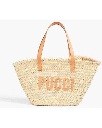 Emilio Pucci Tote bag aus raffiabastimitat mit lederbesatz - Gelb