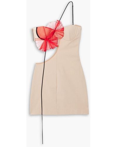 Nensi Dojaka Tulle-trimmed Cutout Stretch-knit Mini Dress - White