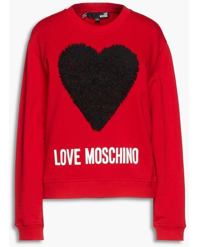 Love Moschino Tulle-appliquéd Printed French Cotton-terry Sweatshirt - Red